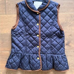Janie and Jack Navy Quilted Vest with Brown Trim- Kids Size 7/8
